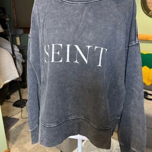 SEINT Logo Washed Black Crewneck Sweatshirt